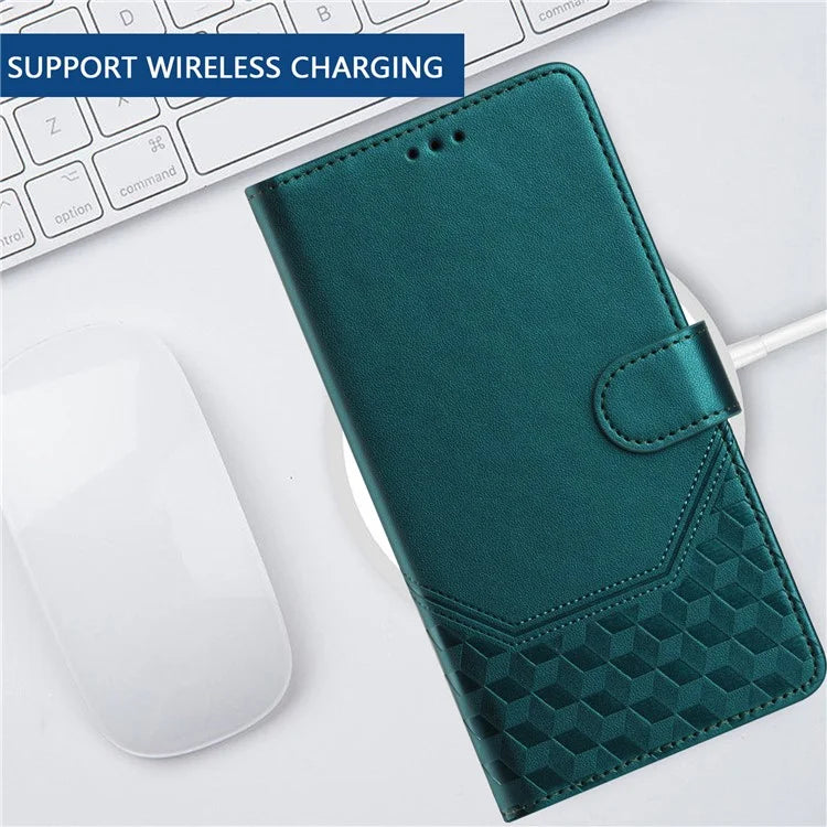 For Samsung Galaxy A16 5G Case Imprinted Honeycomb RFID Blocking Leather Phone Cover with Strap