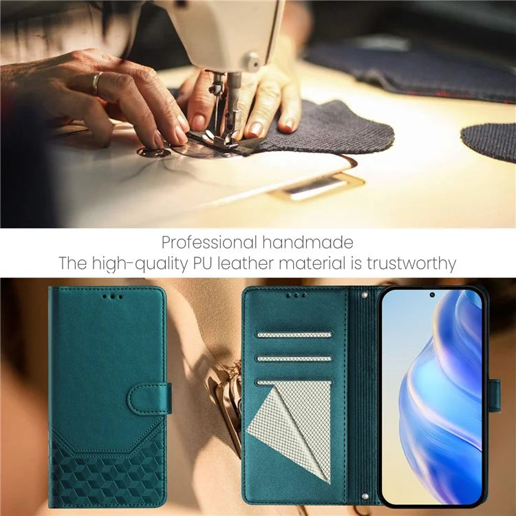 For Samsung Galaxy A16 5G Case Imprinted Honeycomb RFID Blocking Leather Phone Cover with Strap