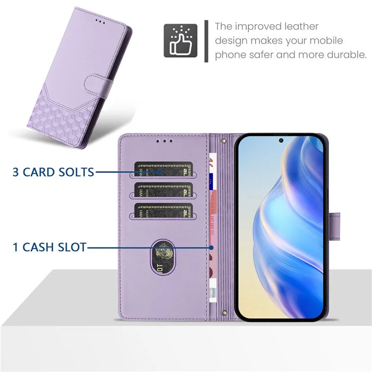 For Samsung Galaxy A16 5G Case Imprinted Honeycomb RFID Blocking Leather Phone Cover with Strap