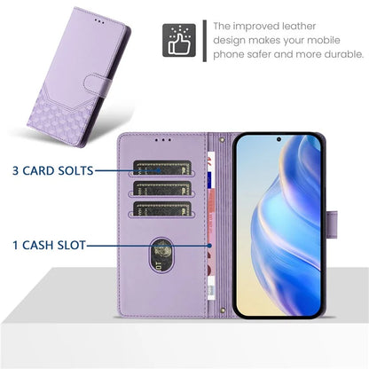 For Samsung Galaxy A16 5G Case Imprinted Honeycomb RFID Blocking Leather Phone Cover with Strap