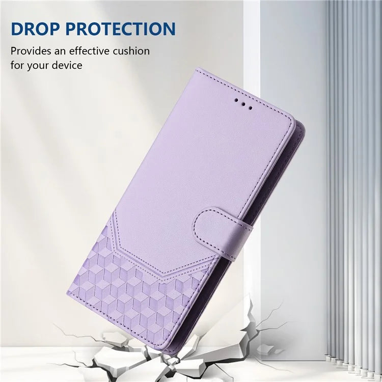 For Samsung Galaxy A16 5G Case Imprinted Honeycomb RFID Blocking Leather Phone Cover with Strap