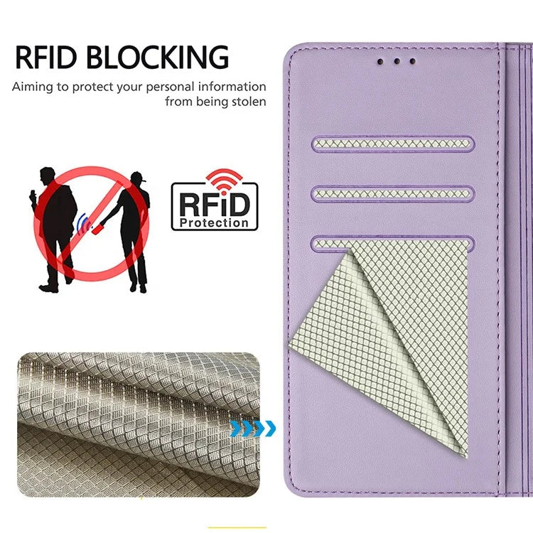 For Samsung Galaxy A16 5G Case Imprinted Honeycomb RFID Blocking Leather Phone Cover with Strap