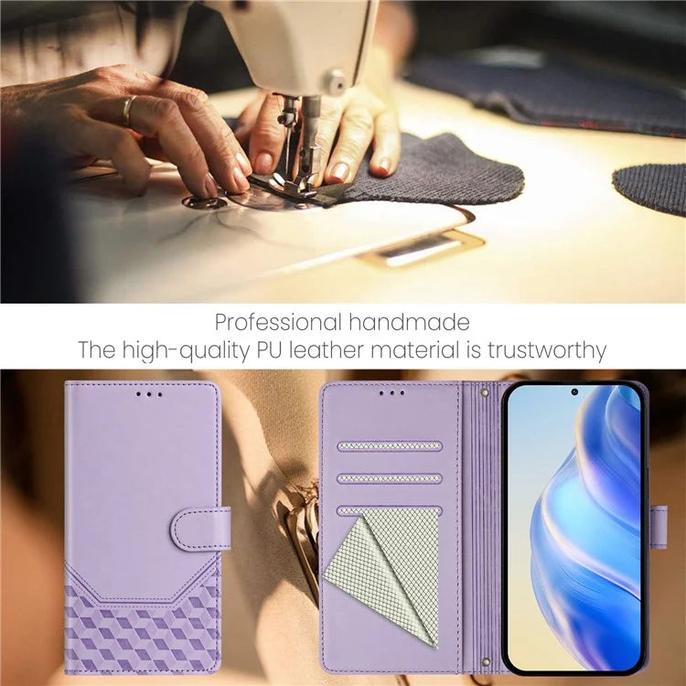 For Samsung Galaxy A16 5G Case Imprinted Honeycomb RFID Blocking Leather Phone Cover with Strap