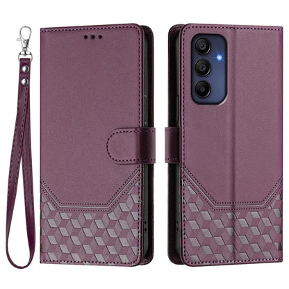 For Samsung Galaxy A16 5G Case Imprinted Honeycomb RFID Blocking Leather Phone Cover with Strap