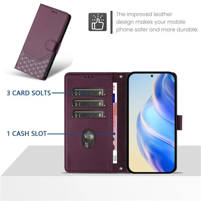 For Samsung Galaxy A16 5G Case Imprinted Honeycomb RFID Blocking Leather Phone Cover with Strap