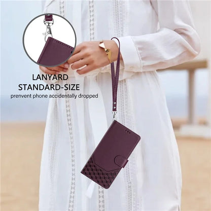 For Samsung Galaxy A16 5G Case Imprinted Honeycomb RFID Blocking Leather Phone Cover with Strap