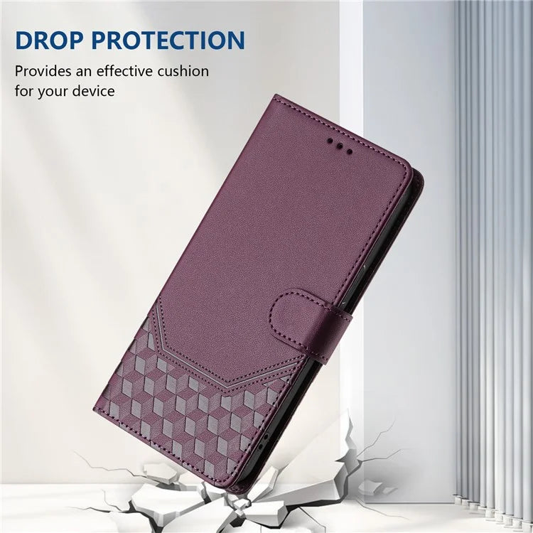 For Samsung Galaxy A16 5G Case Imprinted Honeycomb RFID Blocking Leather Phone Cover with Strap