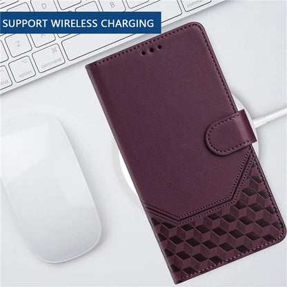 For Samsung Galaxy A16 5G Case Imprinted Honeycomb RFID Blocking Leather Phone Cover with Strap