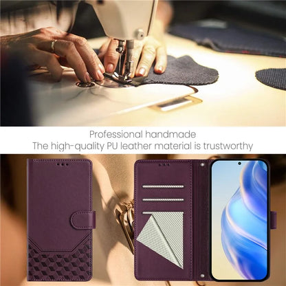 For Samsung Galaxy A16 5G Case Imprinted Honeycomb RFID Blocking Leather Phone Cover with Strap