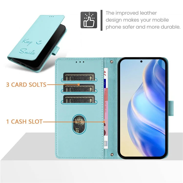For Samsung Galaxy A16 5G Case Smile Imprinted RFID Blocking Leather Phone Cover with Strap