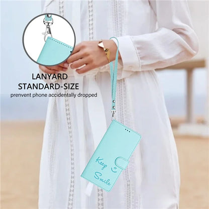 For Samsung Galaxy A16 5G Case Smile Imprinted RFID Blocking Leather Phone Cover with Strap