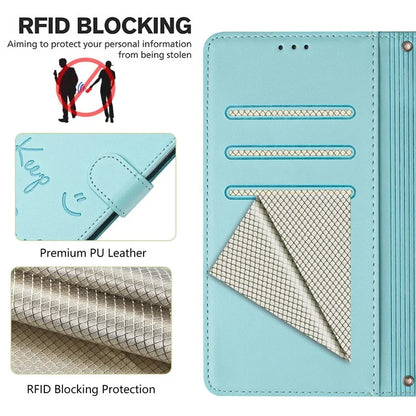 For Samsung Galaxy A16 5G Case Smile Imprinted RFID Blocking Leather Phone Cover with Strap