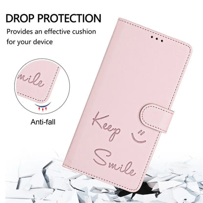 For Samsung Galaxy A16 5G Case Smile Imprinted RFID Blocking Leather Phone Cover with Strap