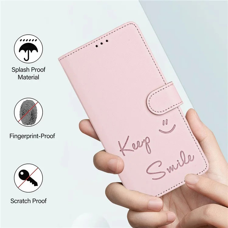 For Samsung Galaxy A16 5G Case Smile Imprinted RFID Blocking Leather Phone Cover with Strap