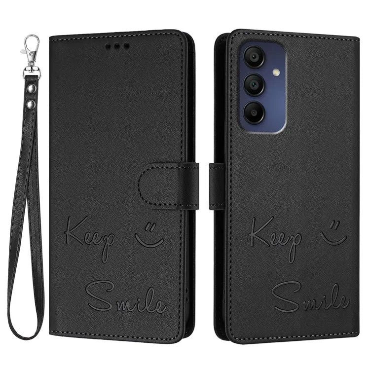 For Samsung Galaxy A16 5G Case Smile Imprinted RFID Blocking Leather Phone Cover with Strap