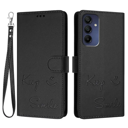 For Samsung Galaxy A16 5G Case Smile Imprinted RFID Blocking Leather Phone Cover with Strap