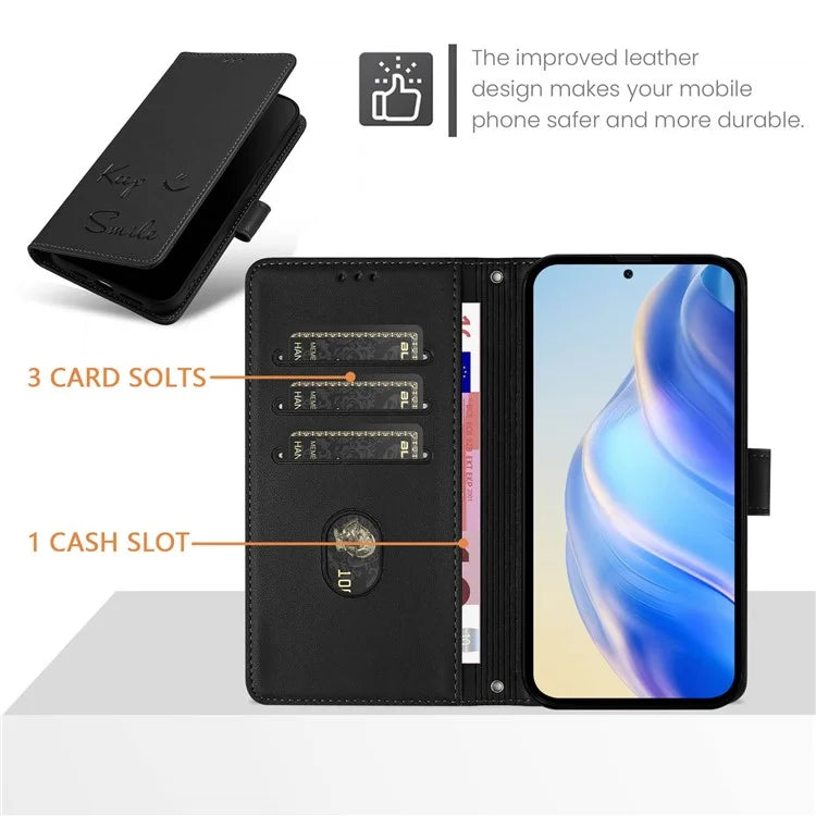 For Samsung Galaxy A16 5G Case Smile Imprinted RFID Blocking Leather Phone Cover with Strap