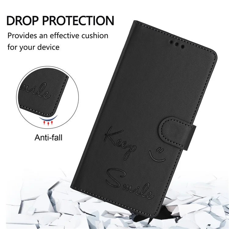 For Samsung Galaxy A16 5G Case Smile Imprinted RFID Blocking Leather Phone Cover with Strap