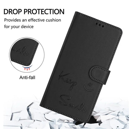 For Samsung Galaxy A16 5G Case Smile Imprinted RFID Blocking Leather Phone Cover with Strap
