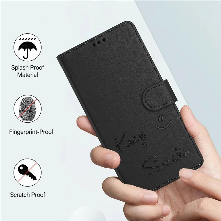 For Samsung Galaxy A16 5G Case Smile Imprinted RFID Blocking Leather Phone Cover with Strap