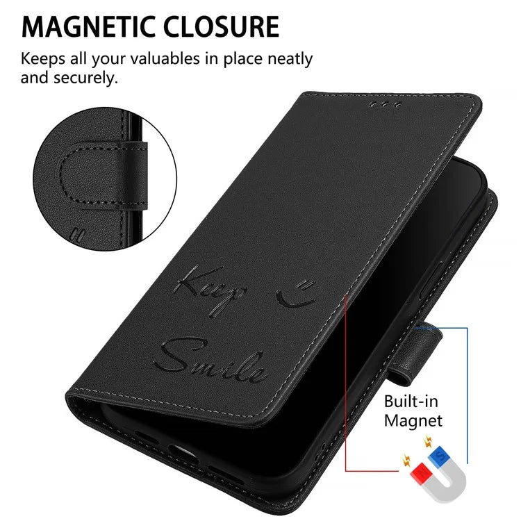 For Samsung Galaxy A16 5G Case Smile Imprinted RFID Blocking Leather Phone Cover with Strap