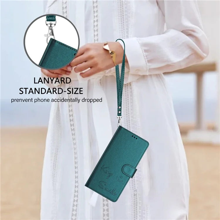 For Samsung Galaxy A16 5G Case Smile Imprinted RFID Blocking Leather Phone Cover with Strap