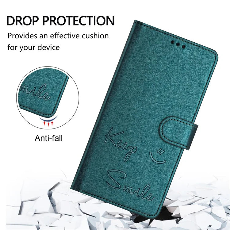 For Samsung Galaxy A16 5G Case Smile Imprinted RFID Blocking Leather Phone Cover with Strap