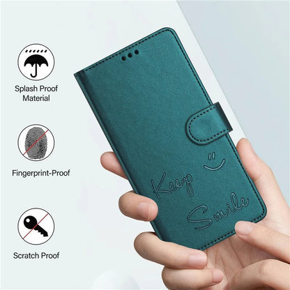 For Samsung Galaxy A16 5G Case Smile Imprinted RFID Blocking Leather Phone Cover with Strap