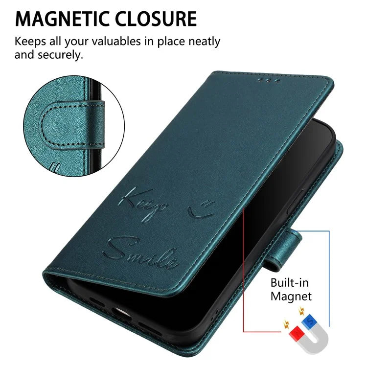 For Samsung Galaxy A16 5G Case Smile Imprinted RFID Blocking Leather Phone Cover with Strap
