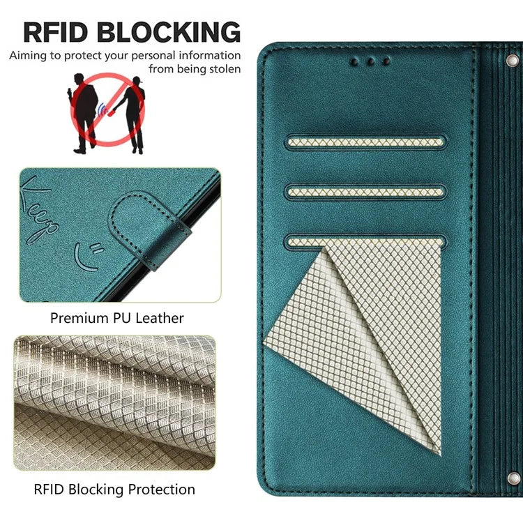For Samsung Galaxy A16 5G Case Smile Imprinted RFID Blocking Leather Phone Cover with Strap