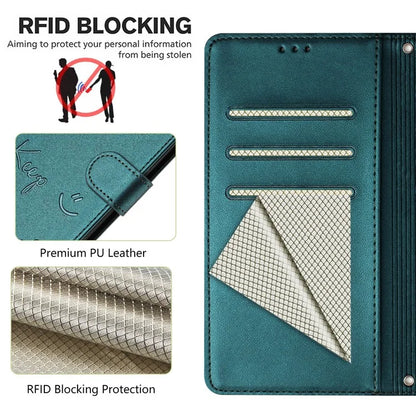 For Samsung Galaxy A16 5G Case Smile Imprinted RFID Blocking Leather Phone Cover with Strap