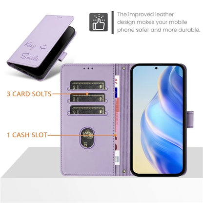 For Samsung Galaxy A16 5G Case Smile Imprinted RFID Blocking Leather Phone Cover with Strap