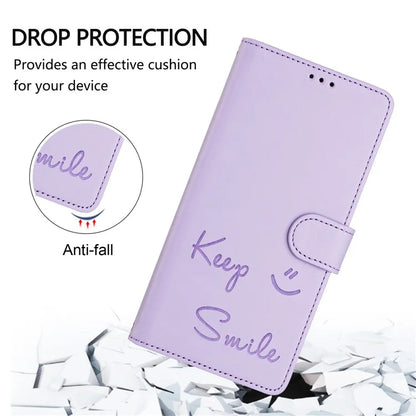 For Samsung Galaxy A16 5G Case Smile Imprinted RFID Blocking Leather Phone Cover with Strap