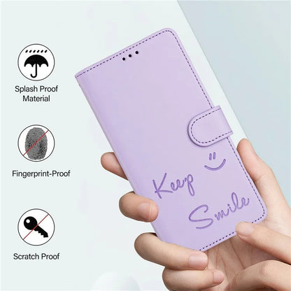For Samsung Galaxy A16 5G Case Smile Imprinted RFID Blocking Leather Phone Cover with Strap