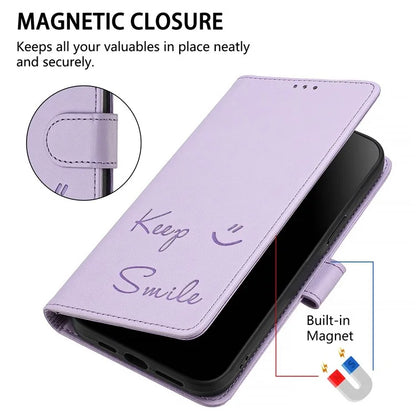 For Samsung Galaxy A16 5G Case Smile Imprinted RFID Blocking Leather Phone Cover with Strap