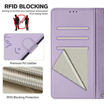 For Samsung Galaxy A16 5G Case Smile Imprinted RFID Blocking Leather Phone Cover with Strap