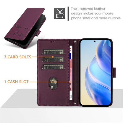 For Samsung Galaxy A16 5G Case Smile Imprinted RFID Blocking Leather Phone Cover with Strap