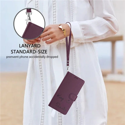 For Samsung Galaxy A16 5G Case Smile Imprinted RFID Blocking Leather Phone Cover with Strap