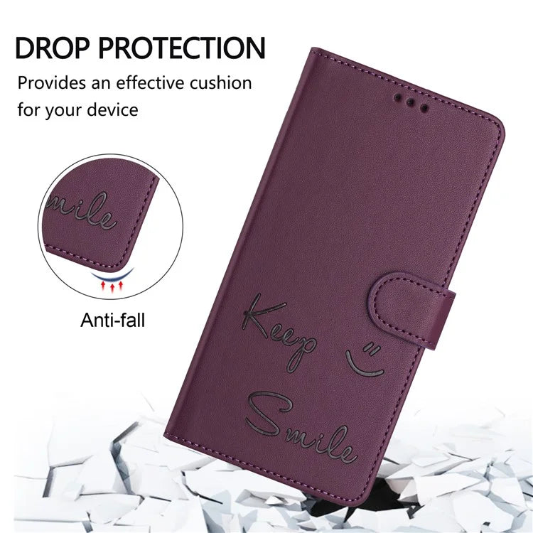 For Samsung Galaxy A16 5G Case Smile Imprinted RFID Blocking Leather Phone Cover with Strap