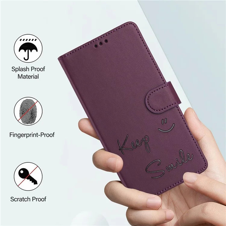 For Samsung Galaxy A16 5G Case Smile Imprinted RFID Blocking Leather Phone Cover with Strap