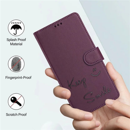 For Samsung Galaxy A16 5G Case Smile Imprinted RFID Blocking Leather Phone Cover with Strap