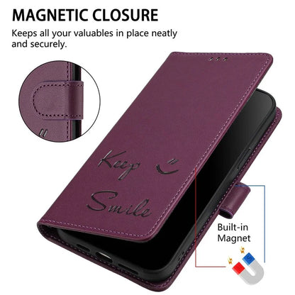 For Samsung Galaxy A16 5G Case Smile Imprinted RFID Blocking Leather Phone Cover with Strap
