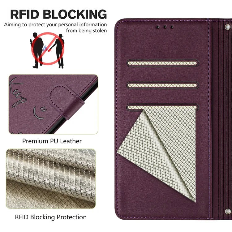For Samsung Galaxy A16 5G Case Smile Imprinted RFID Blocking Leather Phone Cover with Strap
