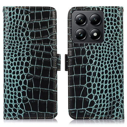 For Xiaomi 14T Pro Case Crocodile Texture Genuine Cow Leather Phone Wallet Cover