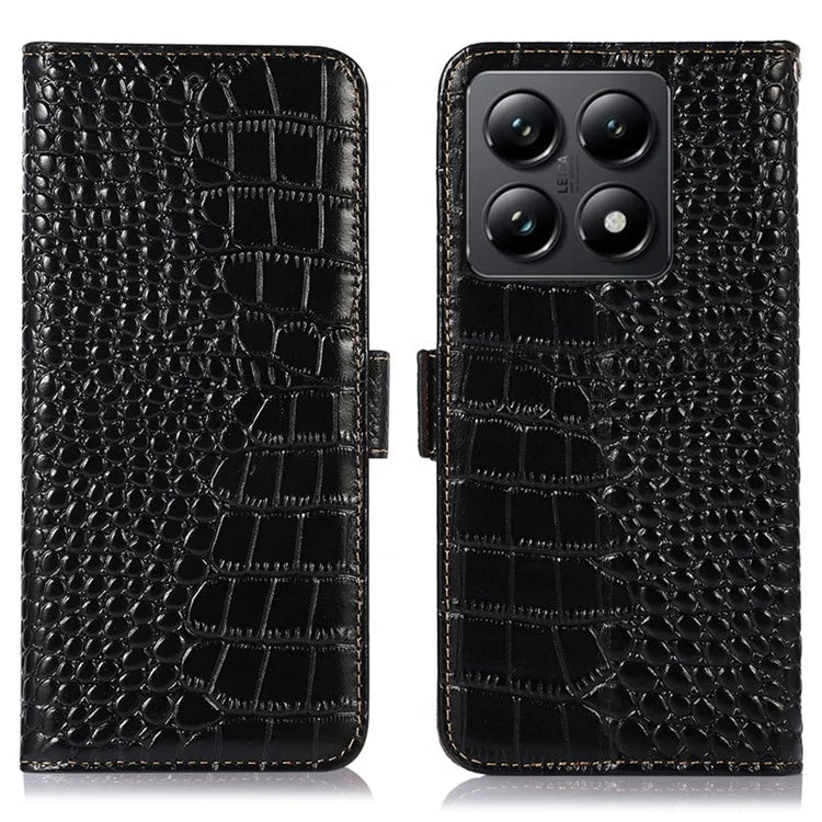For Xiaomi 14T Pro Case Crocodile Texture Genuine Cow Leather Phone Wallet Cover