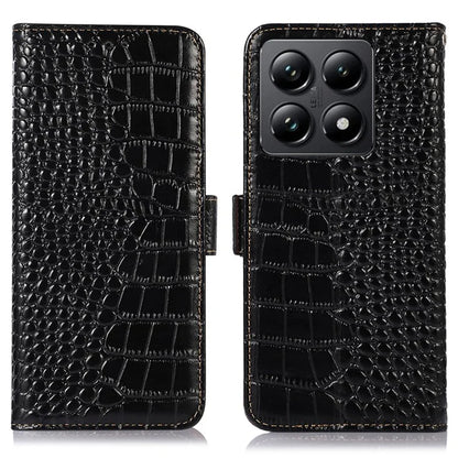 For Xiaomi 14T Pro Case Crocodile Texture Genuine Cow Leather Phone Wallet Cover
