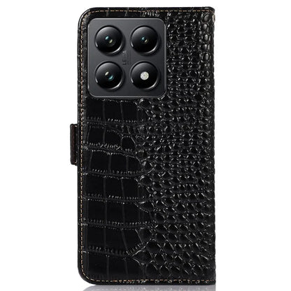 For Xiaomi 14T Pro Case Crocodile Texture Genuine Cow Leather Phone Wallet Cover