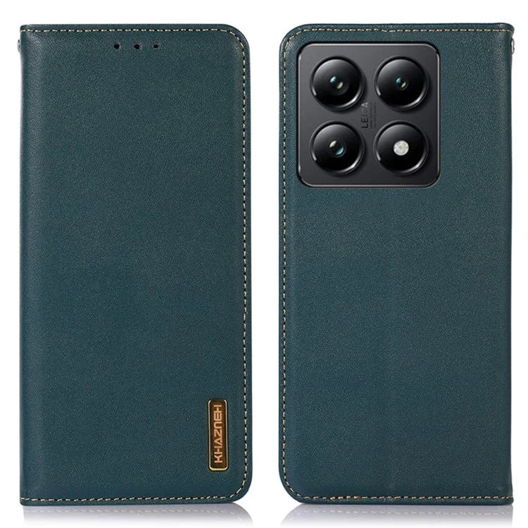 KHAZNEH For Xiaomi 14T Pro Case Genuine Cow Leather Wallet Phone Cover Nappa Texture