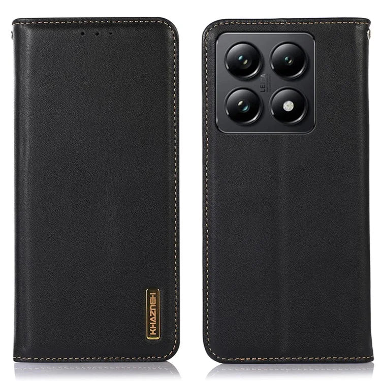 KHAZNEH For Xiaomi 14T Pro Case Genuine Cow Leather Wallet Phone Cover Nappa Texture