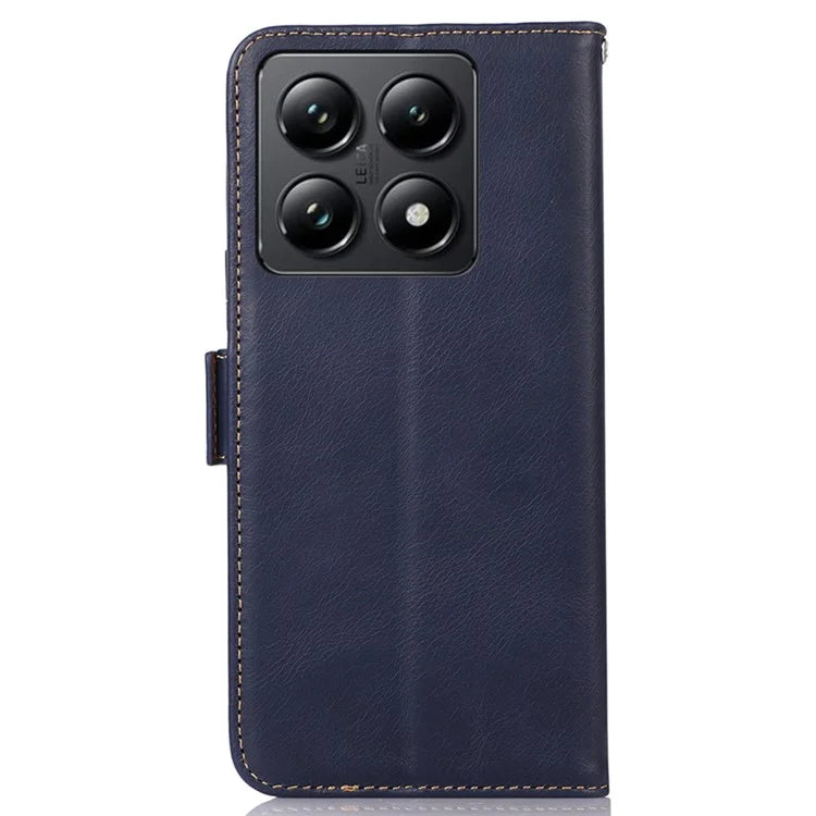 For Xiaomi 14T Pro Case RFID Blocking Genuine Cow Leather Wallet Phone Cover